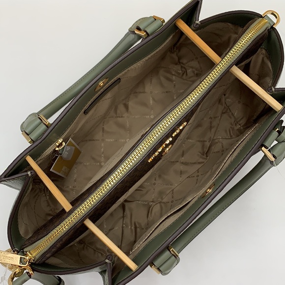 MICHAEL KORS DARIA LARGE SATCHEL ARMY GREEN COLOR/BROWN SIGNATURE - Picture 11 of 15